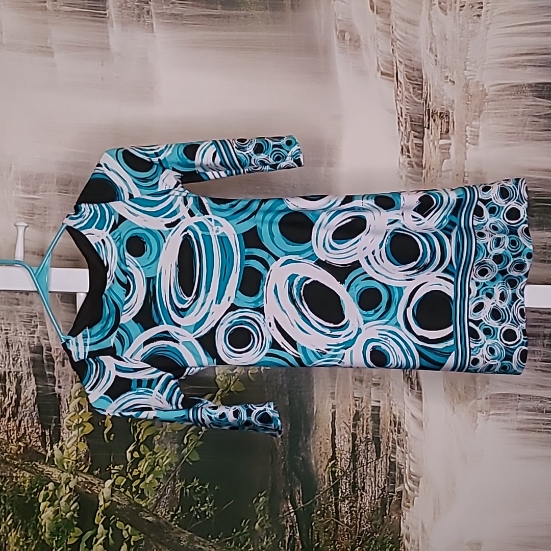 My Michelle Girls 8 Turquoise Black White Stylish Preppy Abstract Swirl Dress